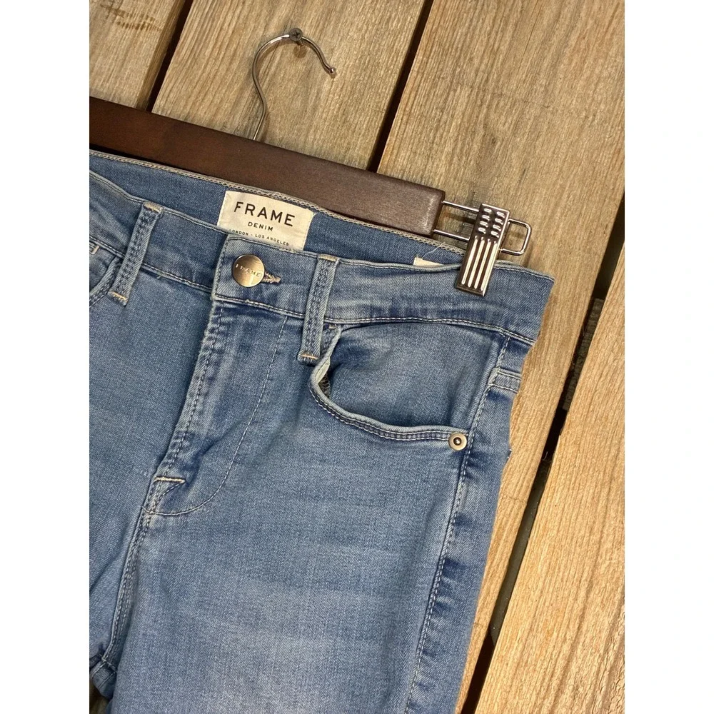 Frame Denim Le High Skinny‎ Jeans Europa Light Wash Raw Hem LHSKRA079 Womens 26